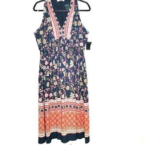 NWT Gabby Skye Women's 12 RN# 67473 Floral Zipper Dress Tribal Boho Blue Red